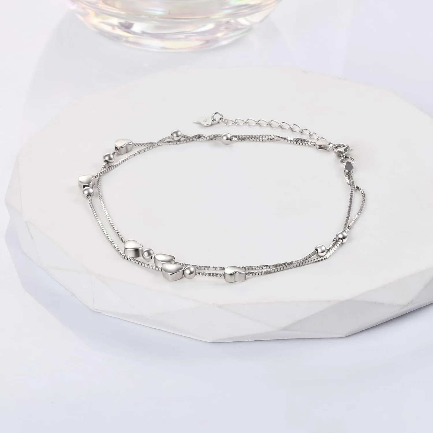 Layered Bracelets 925 Sterling Silver Heart Love Bracelets Star Bracelets for Women Double-Stranded Bracelets Adjustable Bracelets Mother's Day Jewelry Gifts