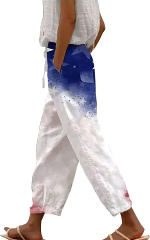 LCMTWX Women's Linen Pants Waist Pants Drawstring Capri Pants with Pockets Wide Leg Cropped Pants High Waisted Pants for