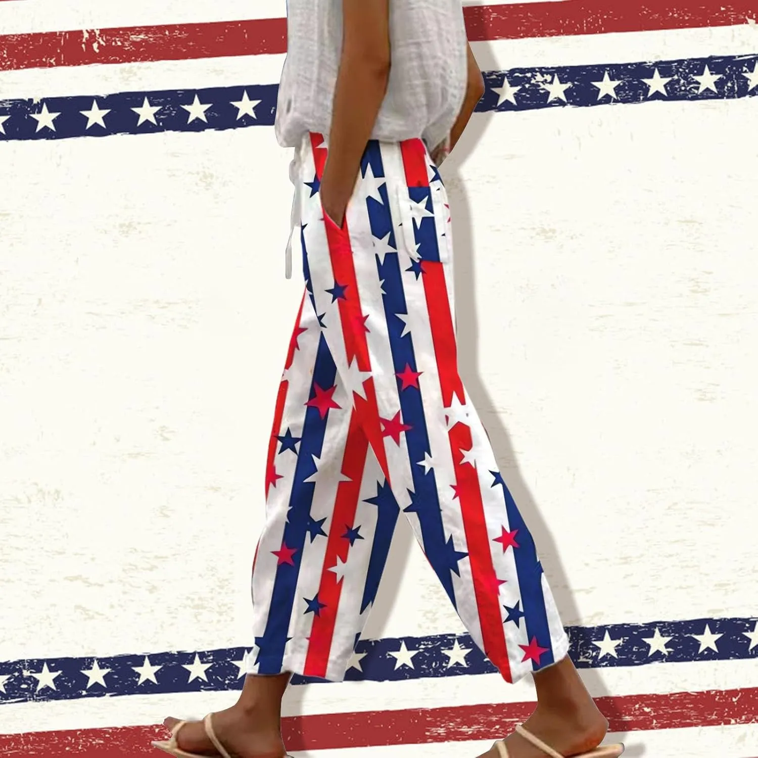 LCMTWX Women's Linen Pants Waist Pants Drawstring Capri Pants with Pockets Wide Leg Cropped Pants High Waisted Pants for