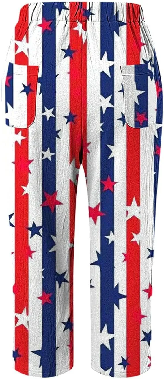 LCMTWX Women's Linen Pants Waist Pants Drawstring Capri Pants with Pockets Wide Leg Cropped Pants High Waisted Pants for