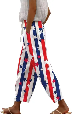 LCMTWX Women's Linen Pants Waist Pants Drawstring Capri Pants with Pockets Wide Leg Cropped Pants High Waisted Pants for