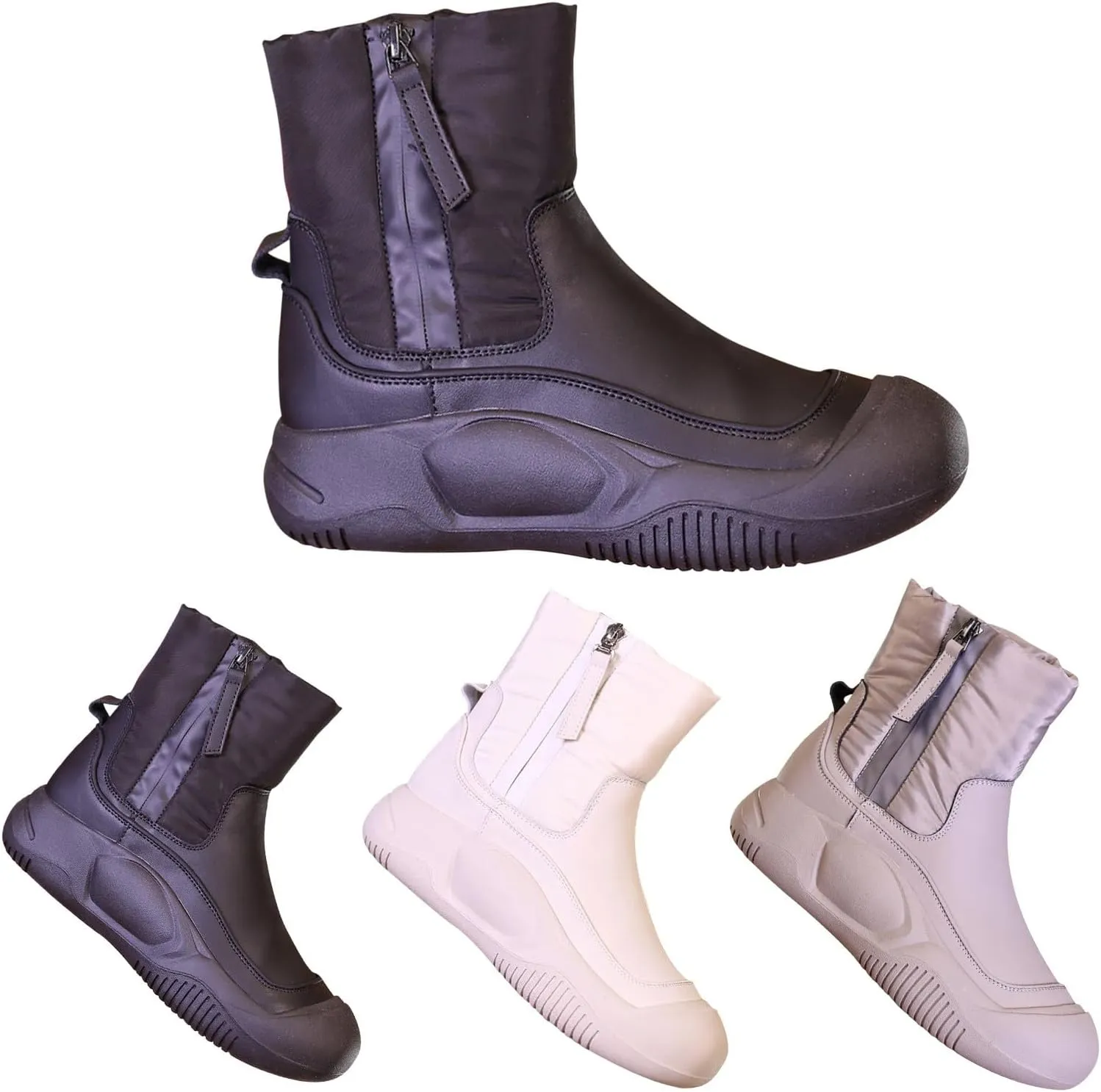 Leather Ankle Boots For Women Low Heel Non Slip Side Zipper Mid Calf Boots Hiking Boots Women Waterproof