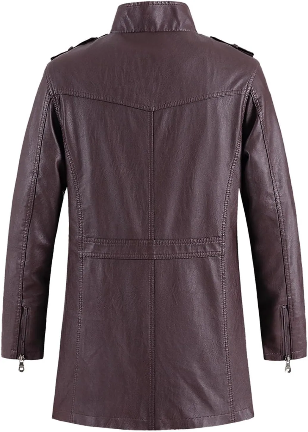 Leather Jackets Mens Stand Collar Steampunk Motorcycle Jackets Faux Pu Leather Mid-Length Windbreaker Trench Coat