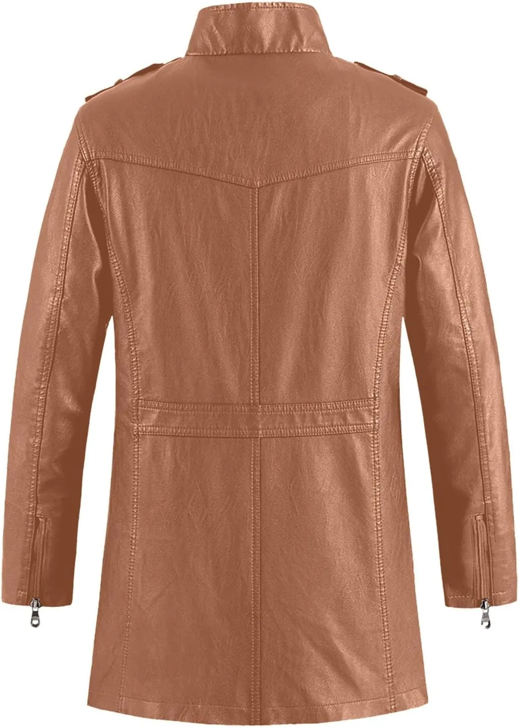 Leather Jackets Mens Stand Collar Steampunk Motorcycle Jackets Faux Pu Leather Mid-Length Windbreaker Trench Coat