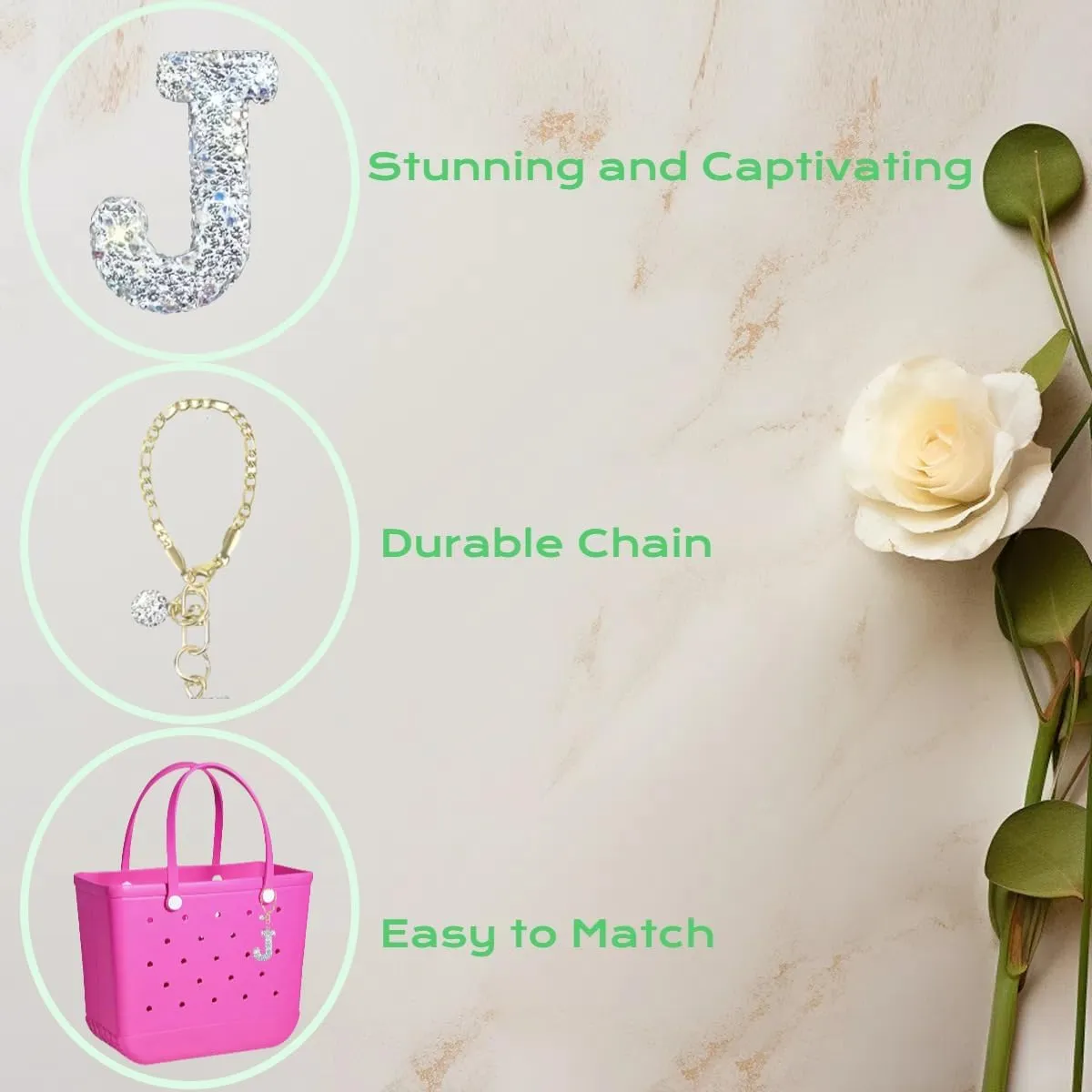 Letter Bag Charms for Bogg Bag Accessories, Bling Bag Charms Purse Charms Keychain for Women