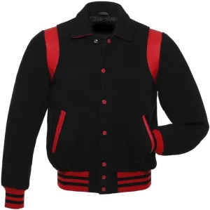 Letterman Varsity Jackets Retro Varsity Letterman Jackets Erect Collar Wool Blend Body Cowhide Leather Shoulder Strip