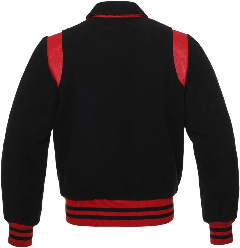 Letterman Varsity Jackets Retro Varsity Letterman Jackets Erect Collar Wool Blend Body Cowhide Leather Shoulder Strip
