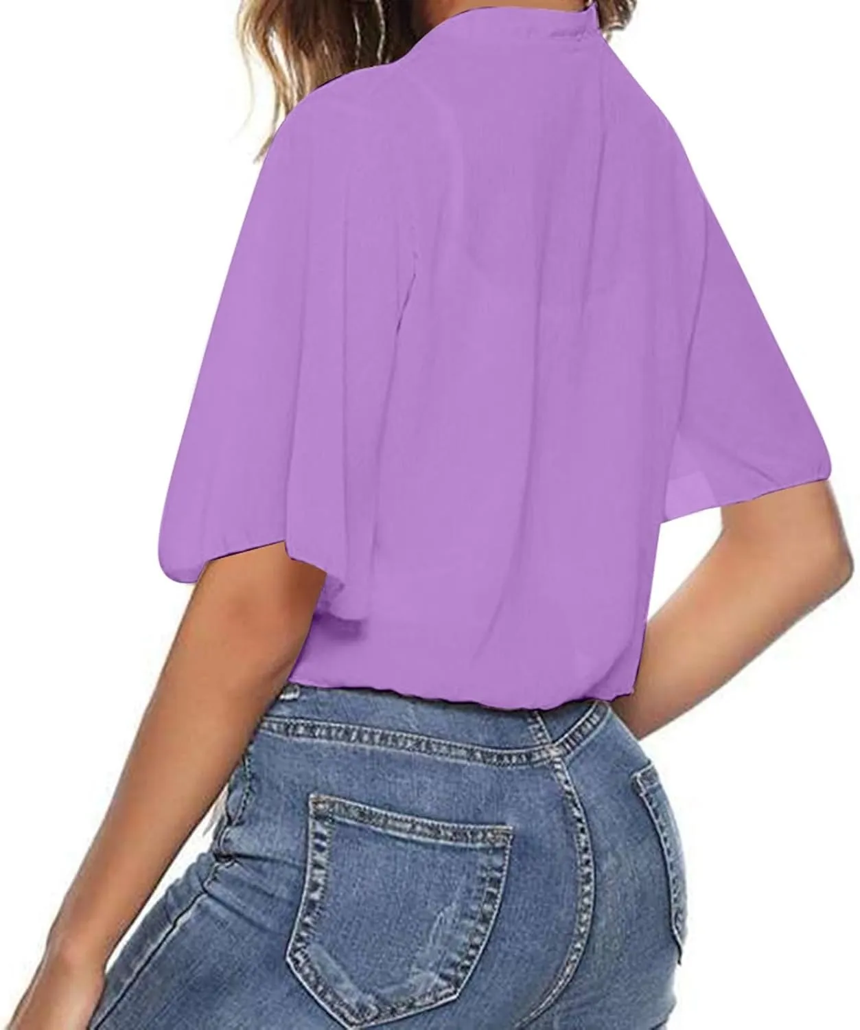 Lightweight Cardigans for Women Chiffon Sheer Shrug Short Sleeve tie Front Cardigan Summer Cropped Cardigan