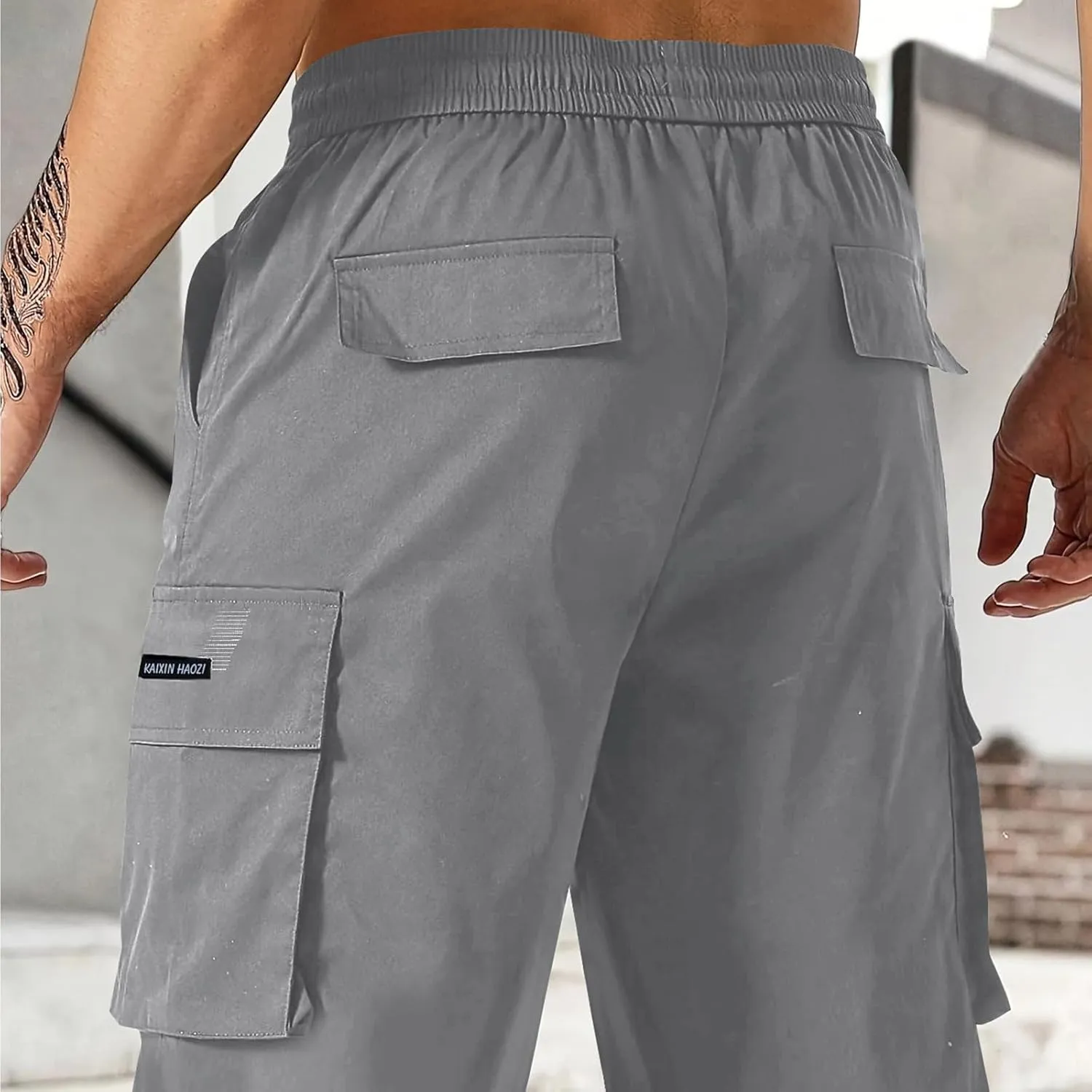 Lightweight Work Pants Mens Elastic Waist Cargo Pants Loose Multiple Pockets Pants Straight Leg Pants Fall Pants