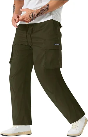 Lightweight Work Pants Mens Elastic Waist Cargo Pants Loose Multiple Pockets Pants Straight Leg Pants Fall Pants