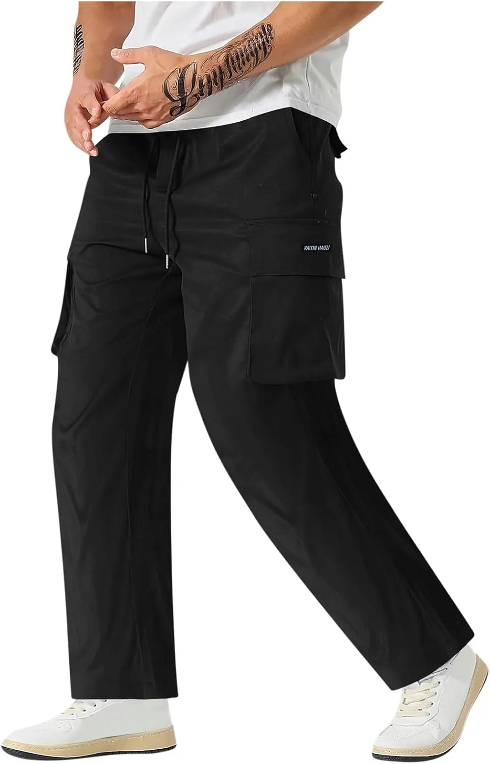 Lightweight Work Pants Mens Elastic Waist Cargo Pants Loose Multiple Pockets Pants Straight Leg Pants Fall Pants
