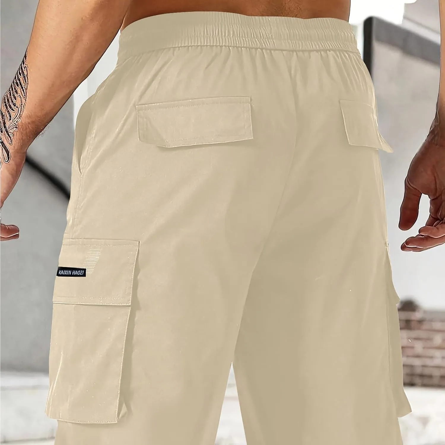 Lightweight Work Pants Mens Elastic Waist Cargo Pants Loose Multiple Pockets Pants Straight Leg Pants Fall Pants