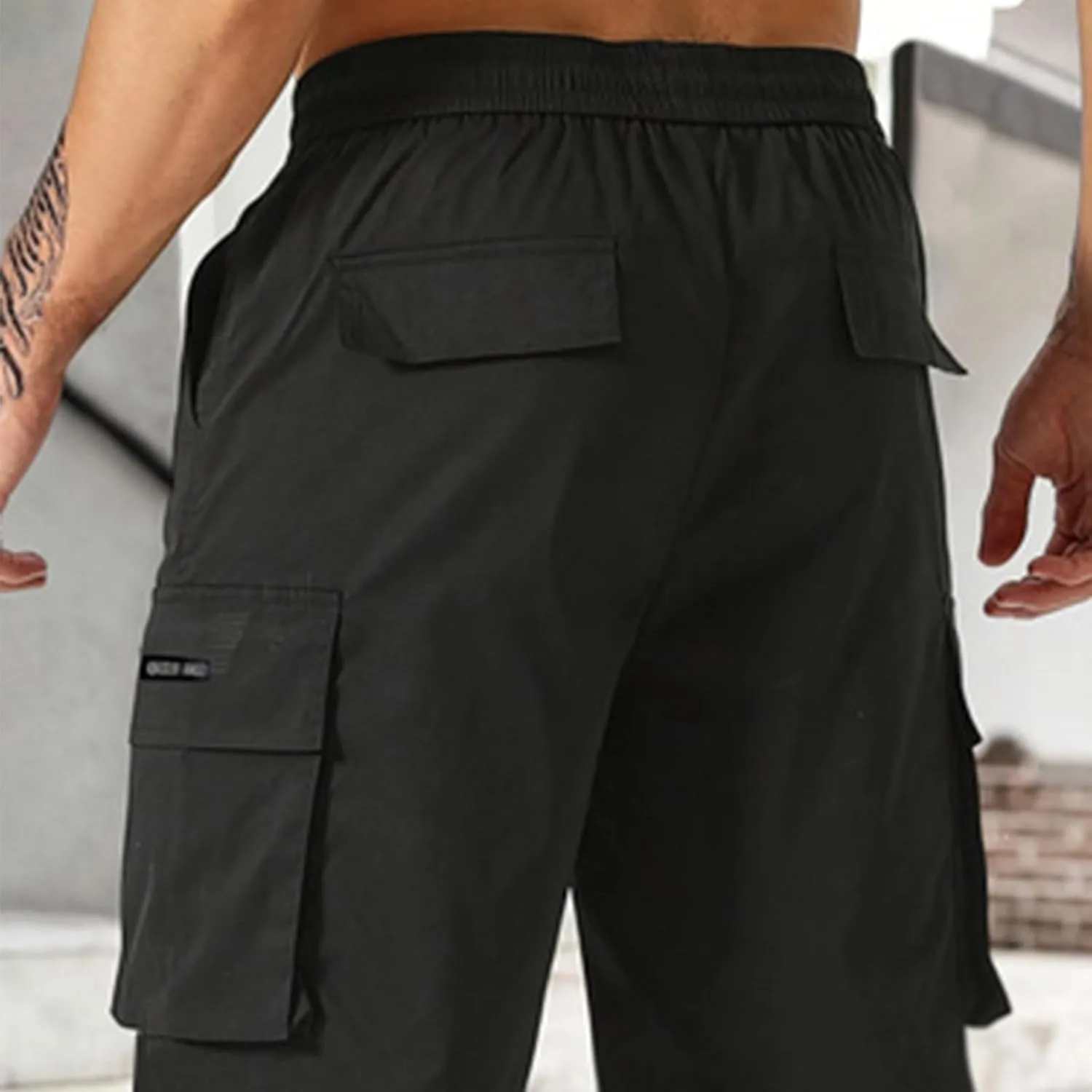 Lightweight Work Pants Mens Elastic Waist Cargo Pants Loose Multiple Pockets Pants Straight Leg Pants Fall Pants