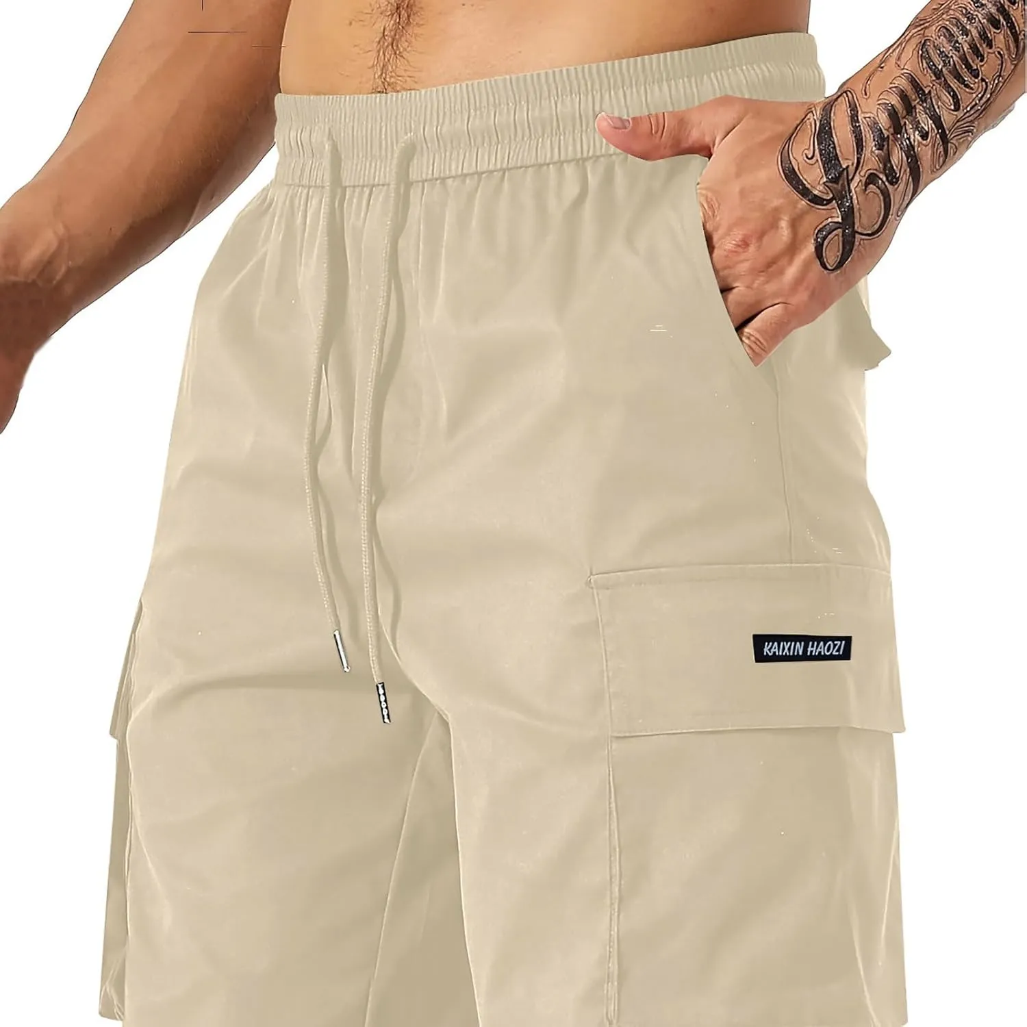 Lightweight Work Pants Mens Elastic Waist Cargo Pants Loose Multiple Pockets Pants Straight Leg Pants Fall Pants
