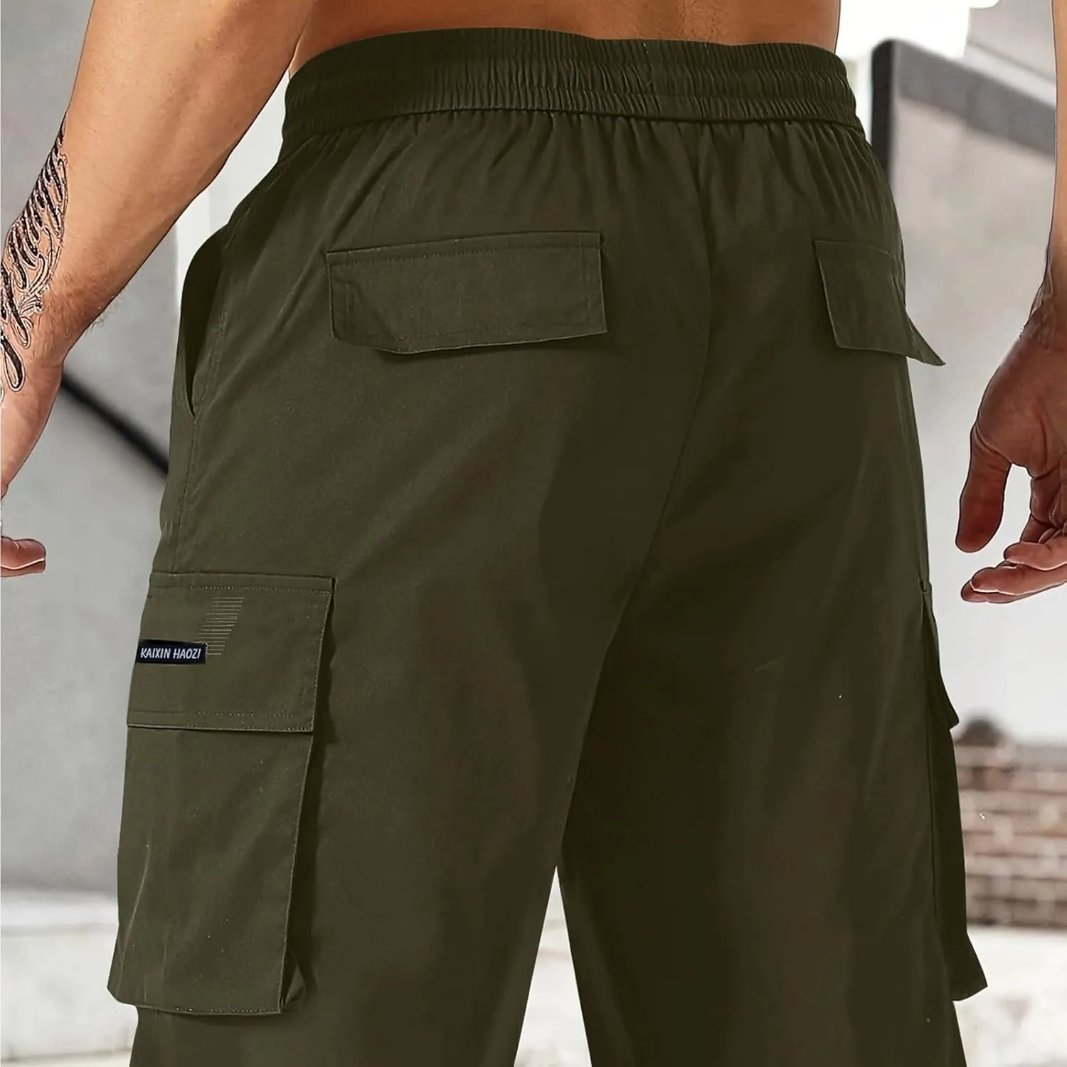 Lightweight Work Pants Mens Elastic Waist Cargo Pants Loose Multiple Pockets Pants Straight Leg Pants Fall Pants