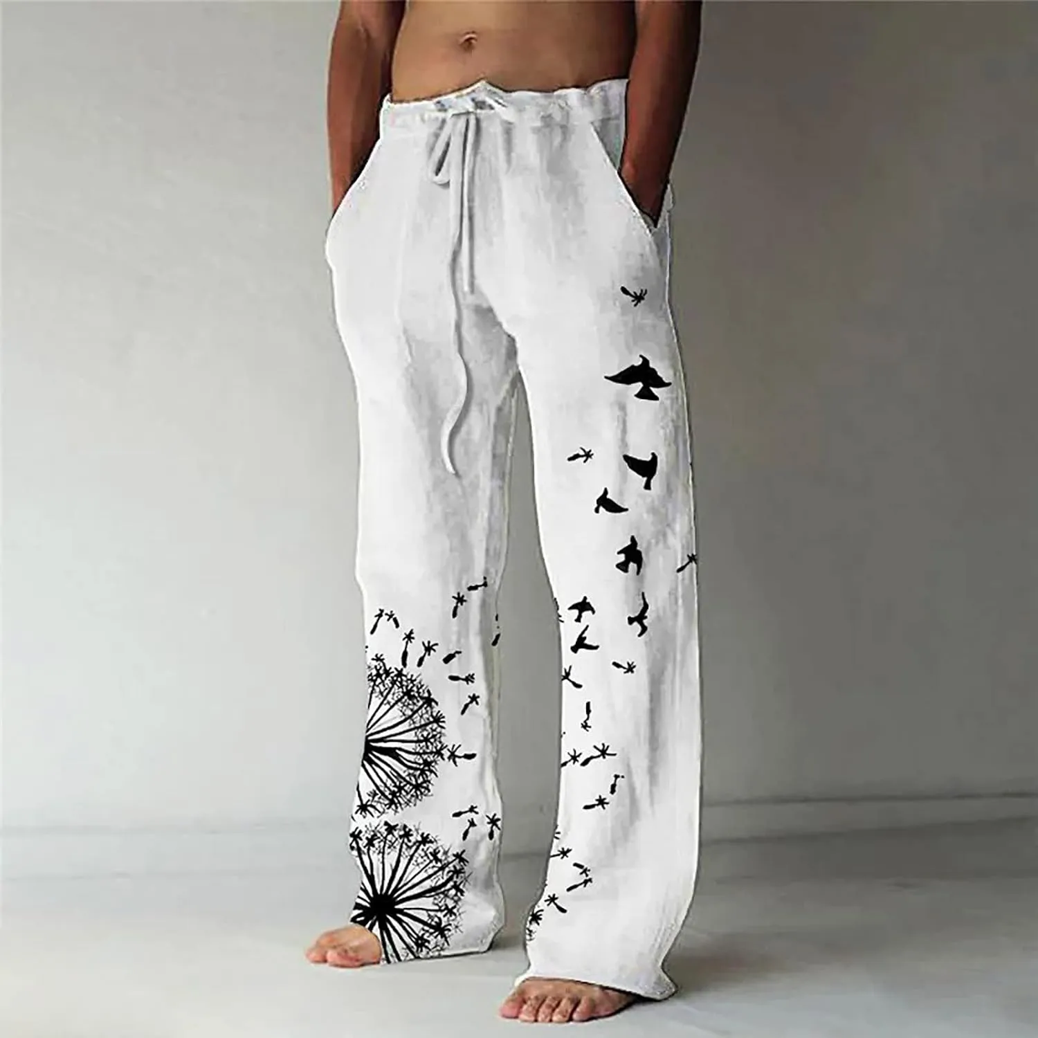 Linen Pants for Men, Mens Casual Pants Lightweight Drawstring Summer Beach Pants Elastic Waist Linen Pants