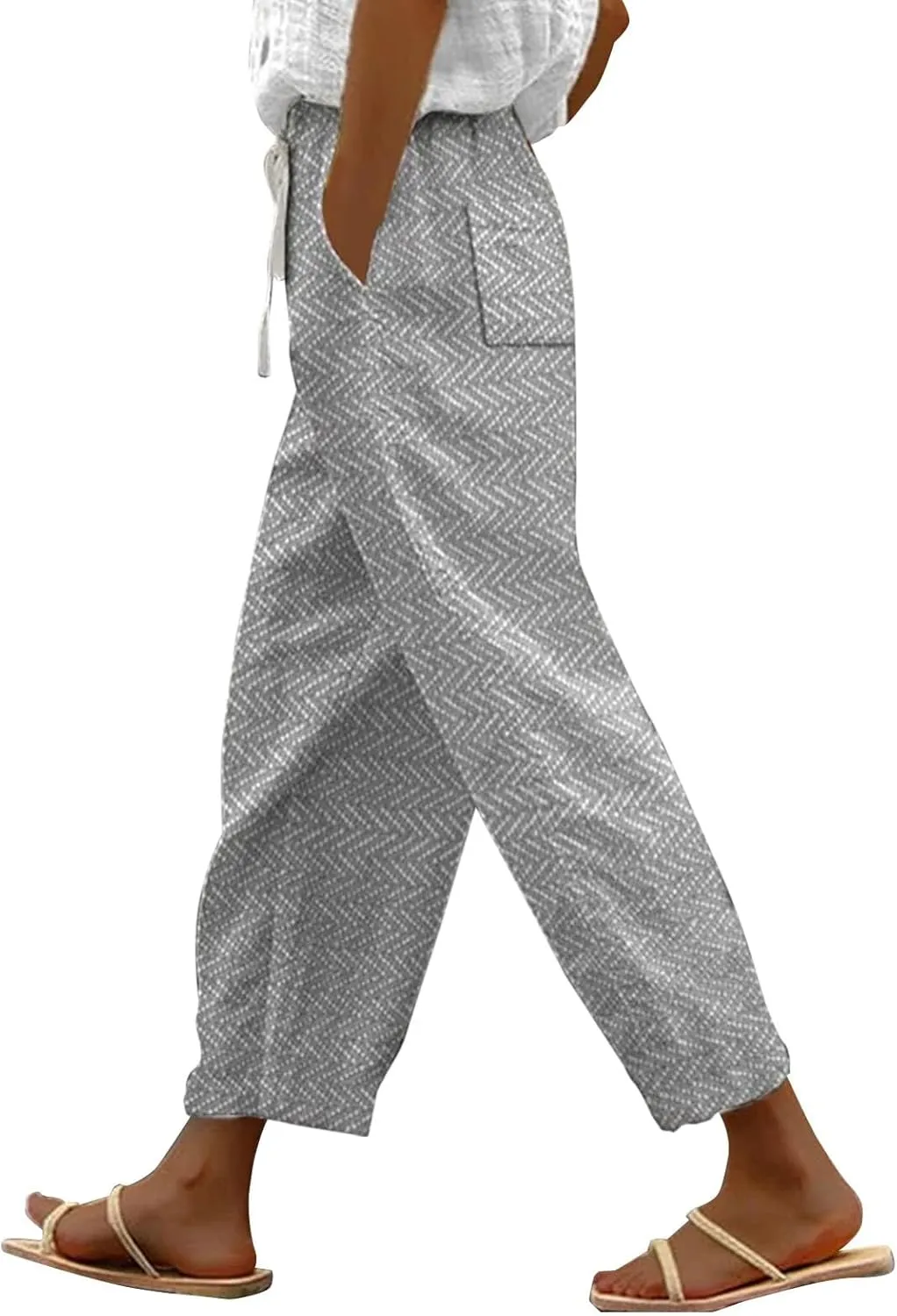 Linen Pants Women Petite 2025 Drawstring Pants Capri Pants 2025 Pants with Pockets Wide Leg Cropped Pants Linen