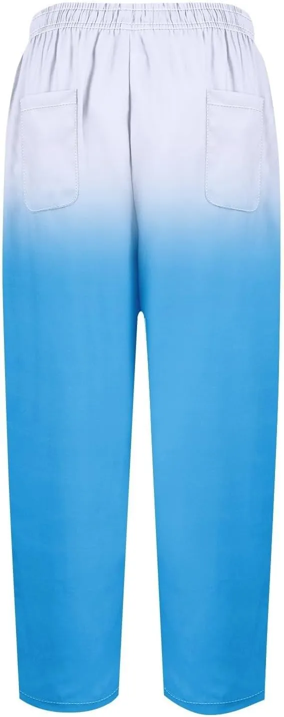 Linen Pants Women Petite 2025 Drawstring Pants Capri Pants 2025 Pants with Pockets Wide Leg Cropped Pants Linen