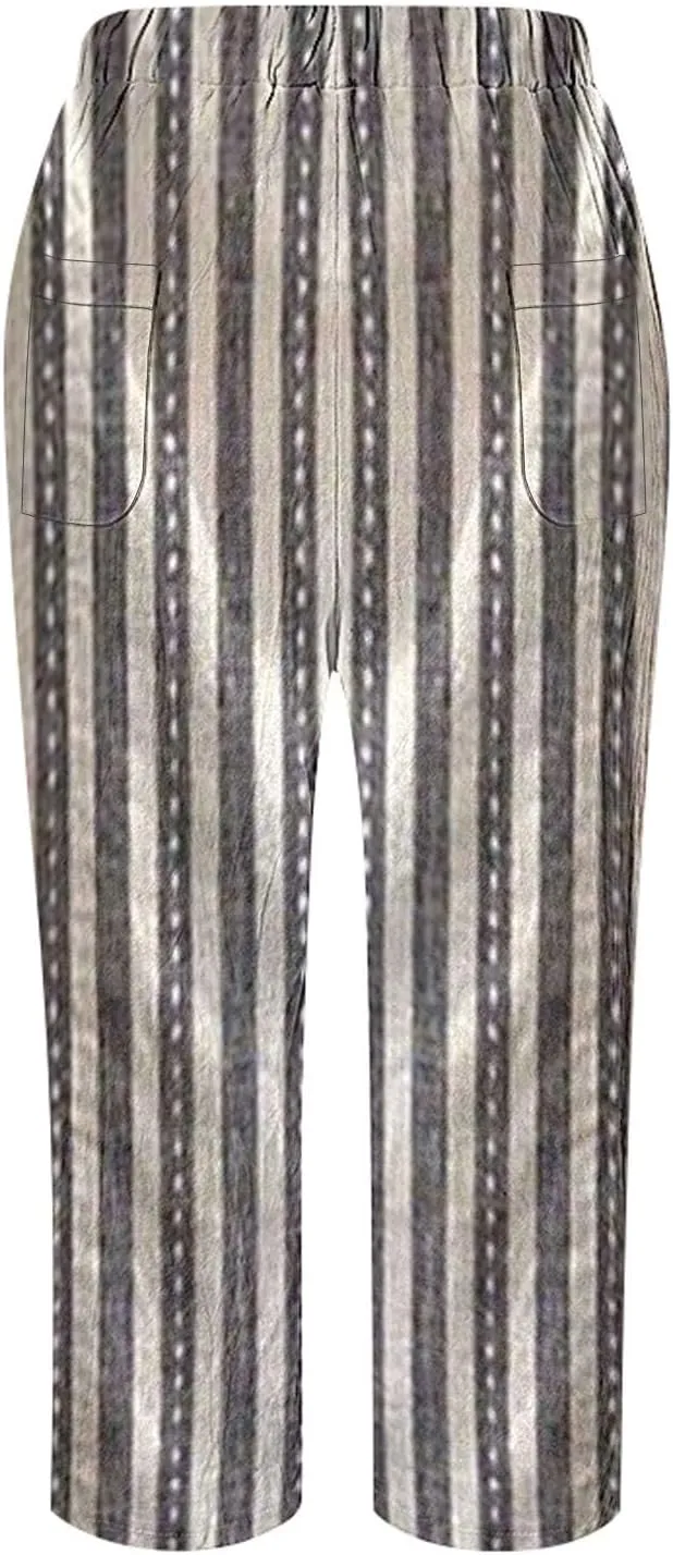Linen Pants Women Petite 2025 Drawstring Pants Capri Pants 2025 Pants with Pockets Wide Leg Cropped Pants Linen