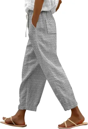 Linen Pants Women Petite 2025 Drawstring Pants Capri Pants 2025 Pants with Pockets Wide Leg Cropped Pants Linen