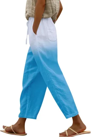 Linen Pants Women Petite 2025 Drawstring Pants Capri Pants 2025 Pants with Pockets Wide Leg Cropped Pants Linen