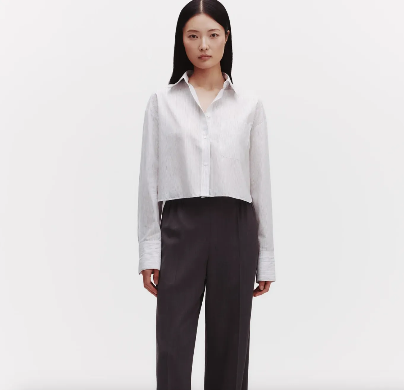 Little Big Joe Shirt in White/Charcoal Faint Linen Stripe