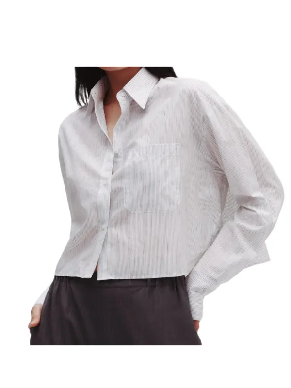 Little Big Joe Shirt in White/Charcoal Faint Linen Stripe