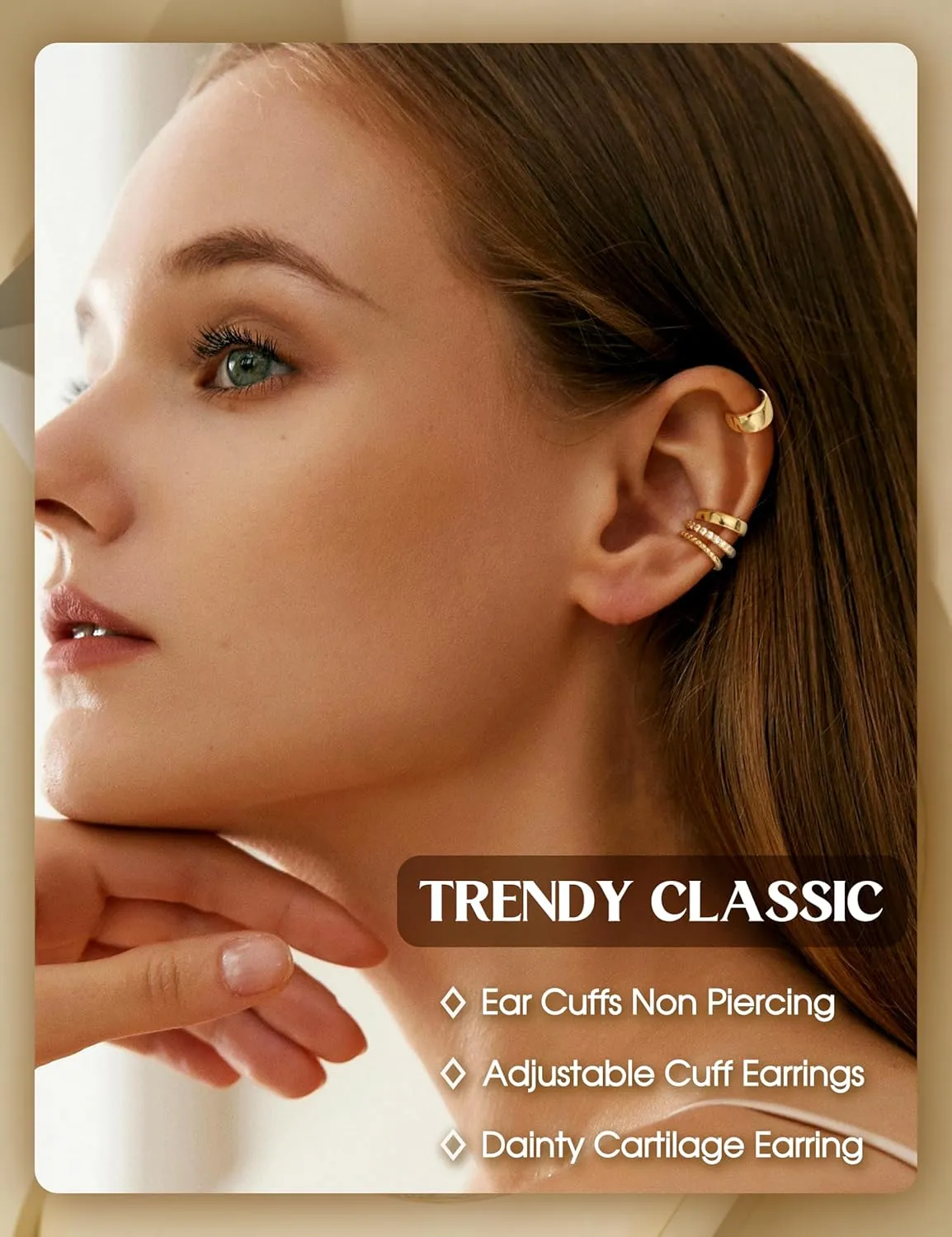 LOLIAS 4 Pairs Ear Cuffs Non Piercing - 14K Gold Plated Ear Cuff Earrings for Women Ear Cuff for Non Pierced Ears Clip on Cartilage Earring Adjustable Fake Earrings Set