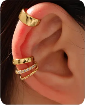 LOLIAS 4 Pairs Ear Cuffs Non Piercing - 14K Gold Plated Ear Cuff Earrings for Women Ear Cuff for Non Pierced Ears Clip on Cartilage Earring Adjustable Fake Earrings Set