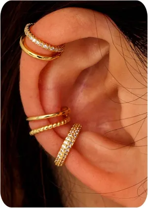 LOLIAS 4 Pairs Ear Cuffs Non Piercing - 14K Gold Plated Ear Cuff Earrings for Women Ear Cuff for Non Pierced Ears Clip on Cartilage Earring Adjustable Fake Earrings Set