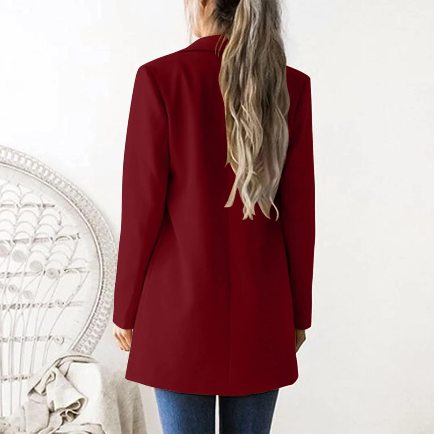 Long Blazer for Women Open Front Suit Jackets Notched Lapel Casual Office Work Blazers Outerwear