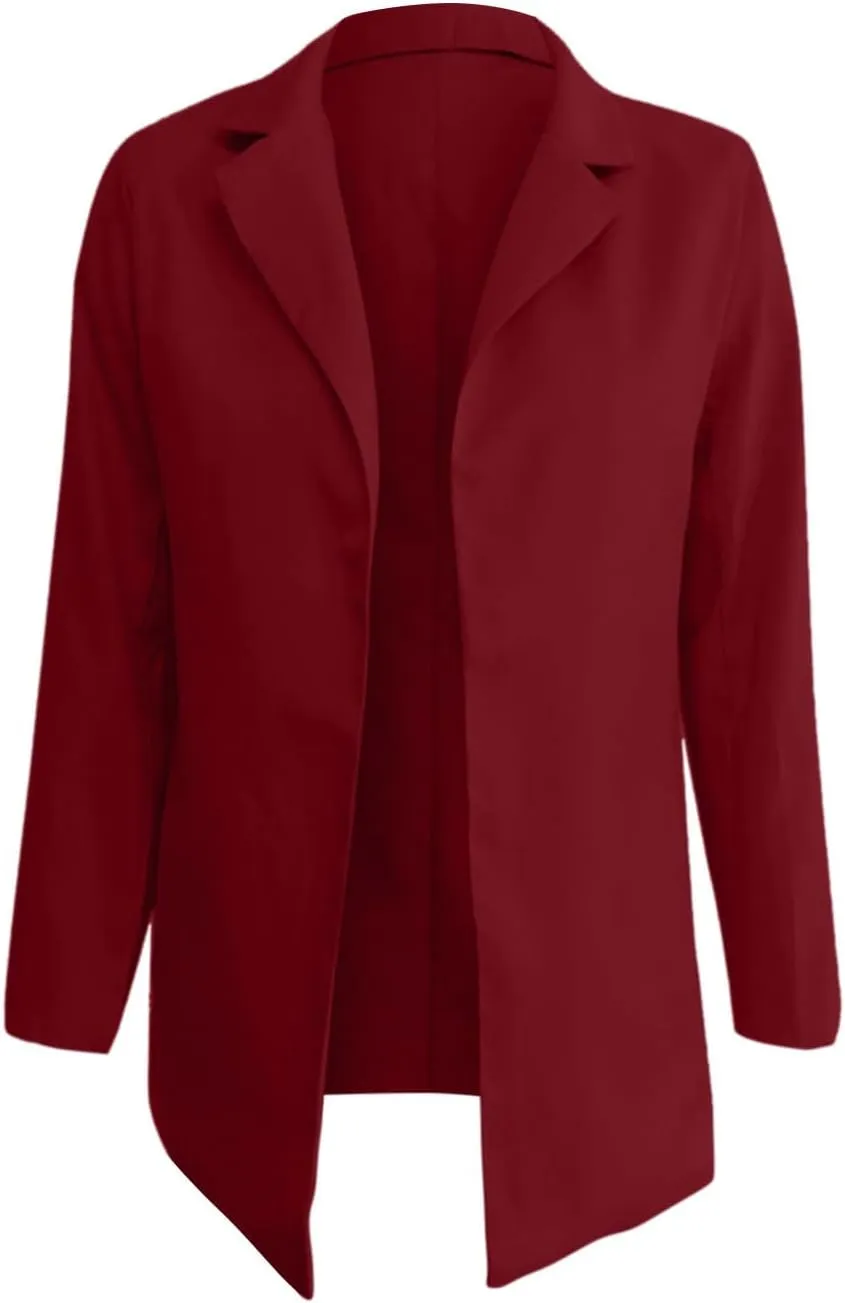 Long Blazer for Women Open Front Suit Jackets Notched Lapel Casual Office Work Blazers Outerwear