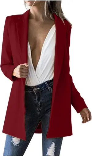 Long Blazer for Women Open Front Suit Jackets Notched Lapel Casual Office Work Blazers Outerwear