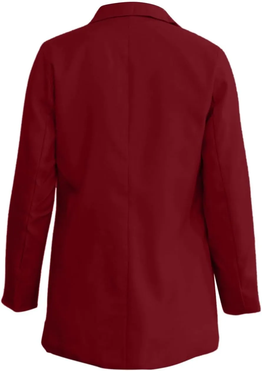 Long Blazer for Women Open Front Suit Jackets Notched Lapel Casual Office Work Blazers Outerwear
