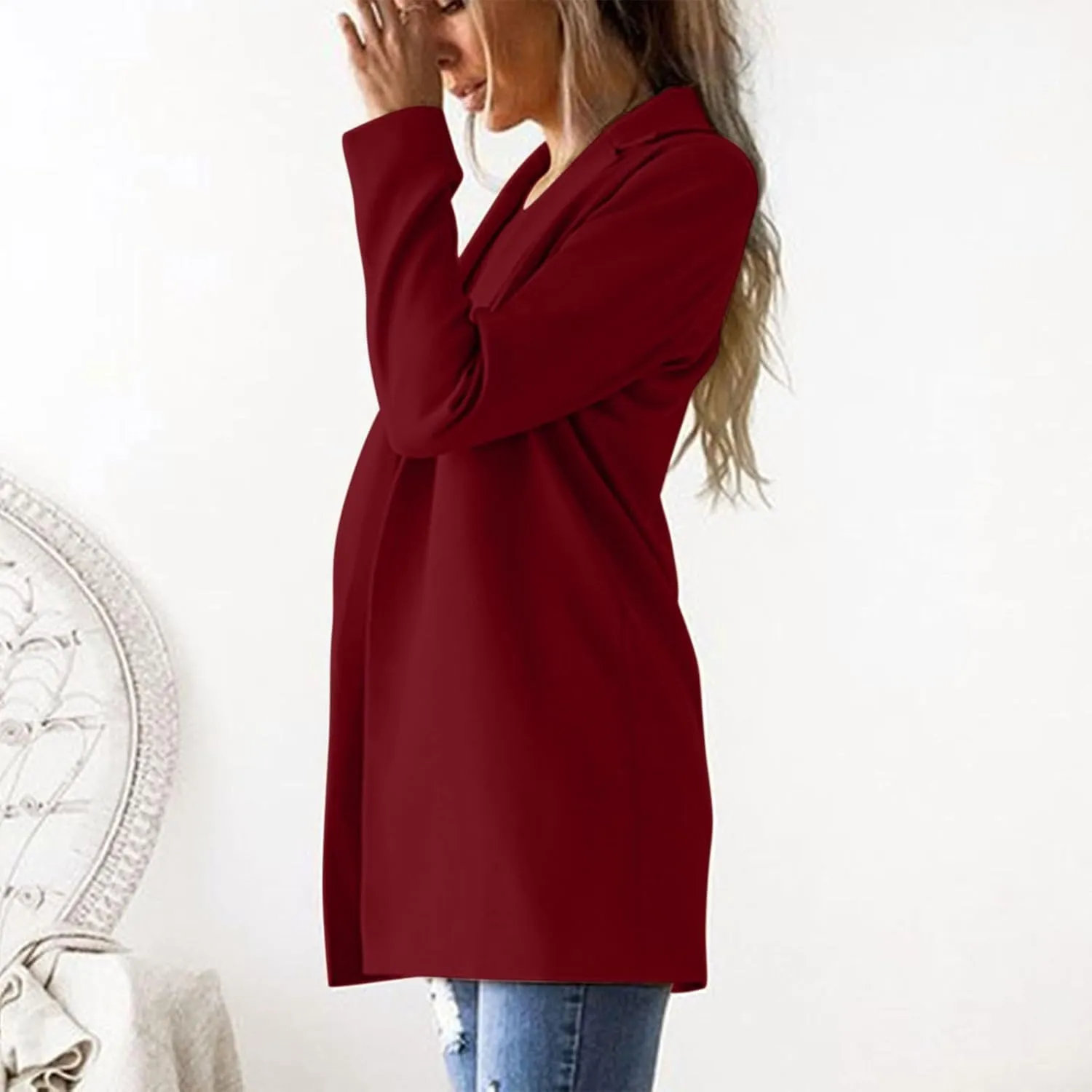Long Blazer for Women Open Front Suit Jackets Notched Lapel Casual Office Work Blazers Outerwear
