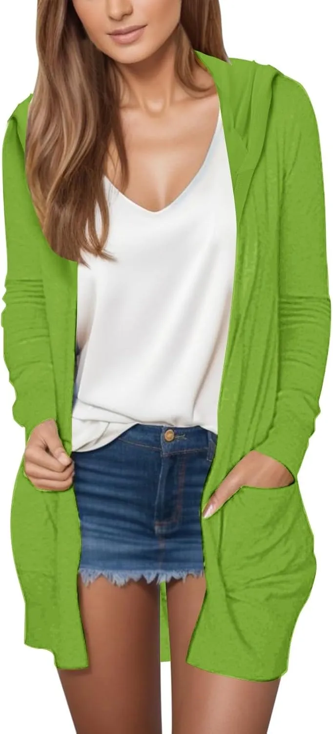 Long Cardigans for Women Trendy 2024 Summer Lightweight Casual Comfy Open Front Hooded Cardigan Sweater with Pocket