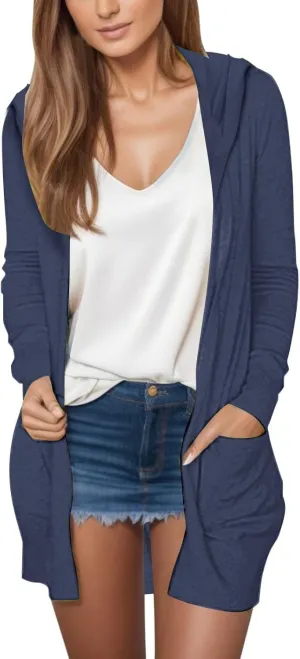 Long Cardigans Sweaters for Women, 2024 Fall Lightweight Trendy Casual Comfy, Open Front Hooded Cardigans with Pocket