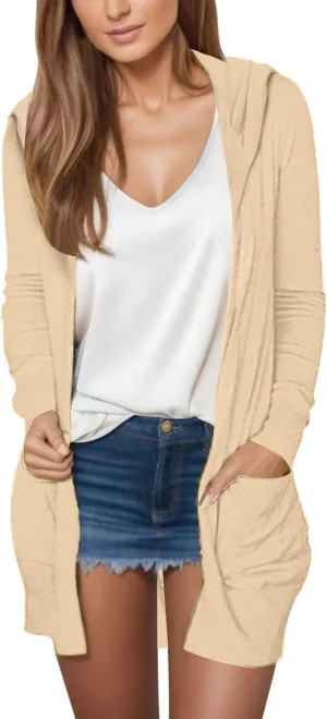 Long Cardigans Sweaters for Women, 2024 Fall Lightweight Trendy Casual Comfy, Open Front Hooded Cardigans with Pocket