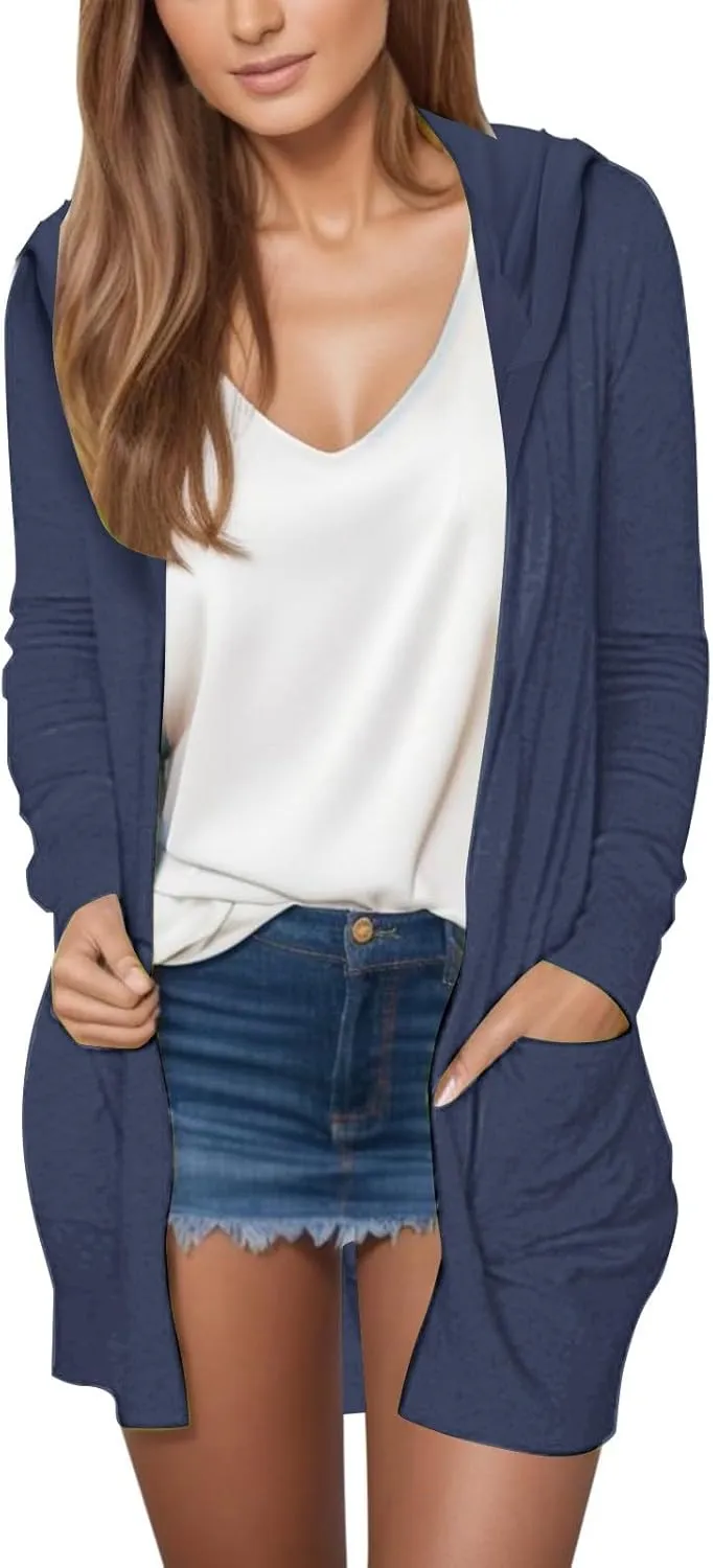Long Cardigans Sweaters for Women, 2024 Fall Lightweight Trendy Casual Comfy, Open Front Hooded Cardigans with Pocket