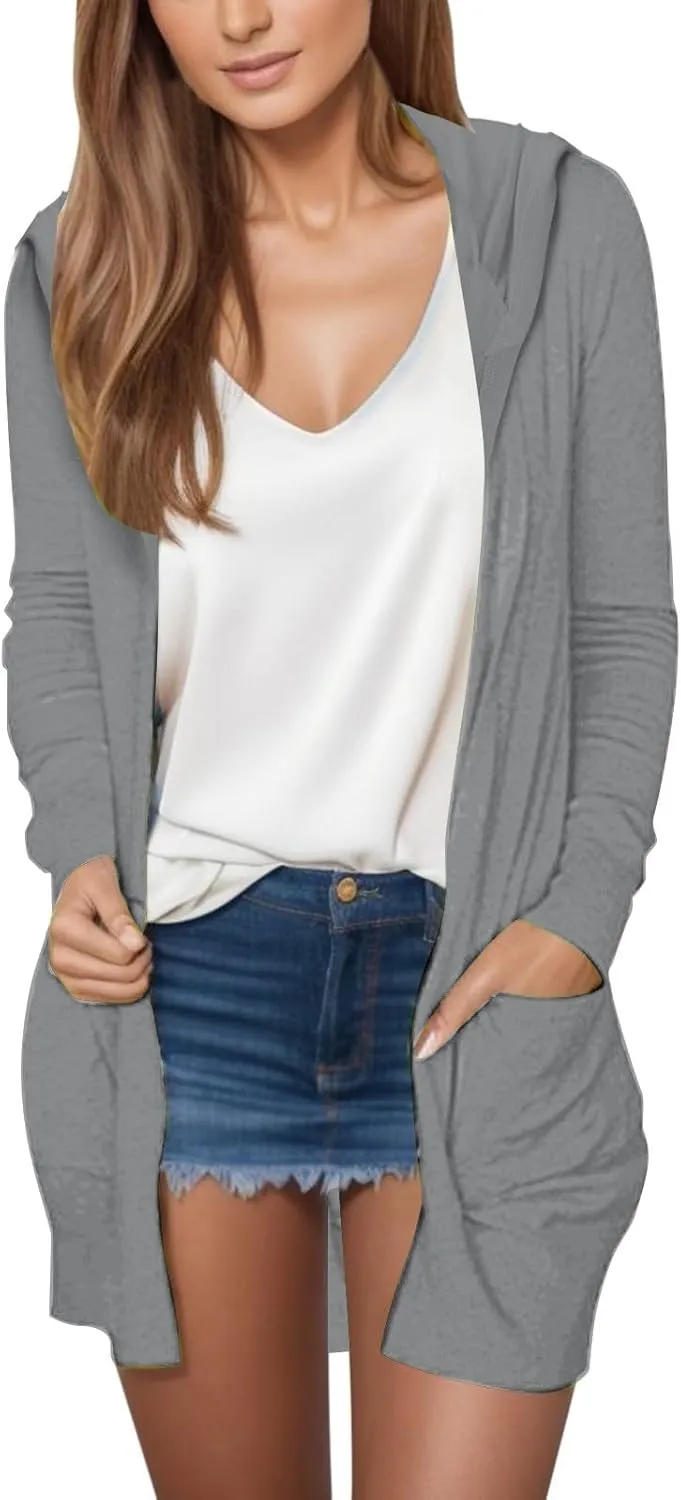 Long Cardigans Sweaters for Women, 2024 Fall Lightweight Trendy Casual Comfy, Open Front Hooded Cardigans with Pocket