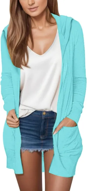 Long Cardigans Sweaters for Women, 2024 Fall Lightweight Trendy Casual Comfy, Open Front Hooded Cardigans with Pocket