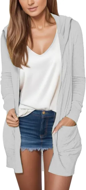 Long Cardigans Sweaters for Women, 2024 Fall Lightweight Trendy Casual Comfy, Open Front Hooded Cardigans with Pocket