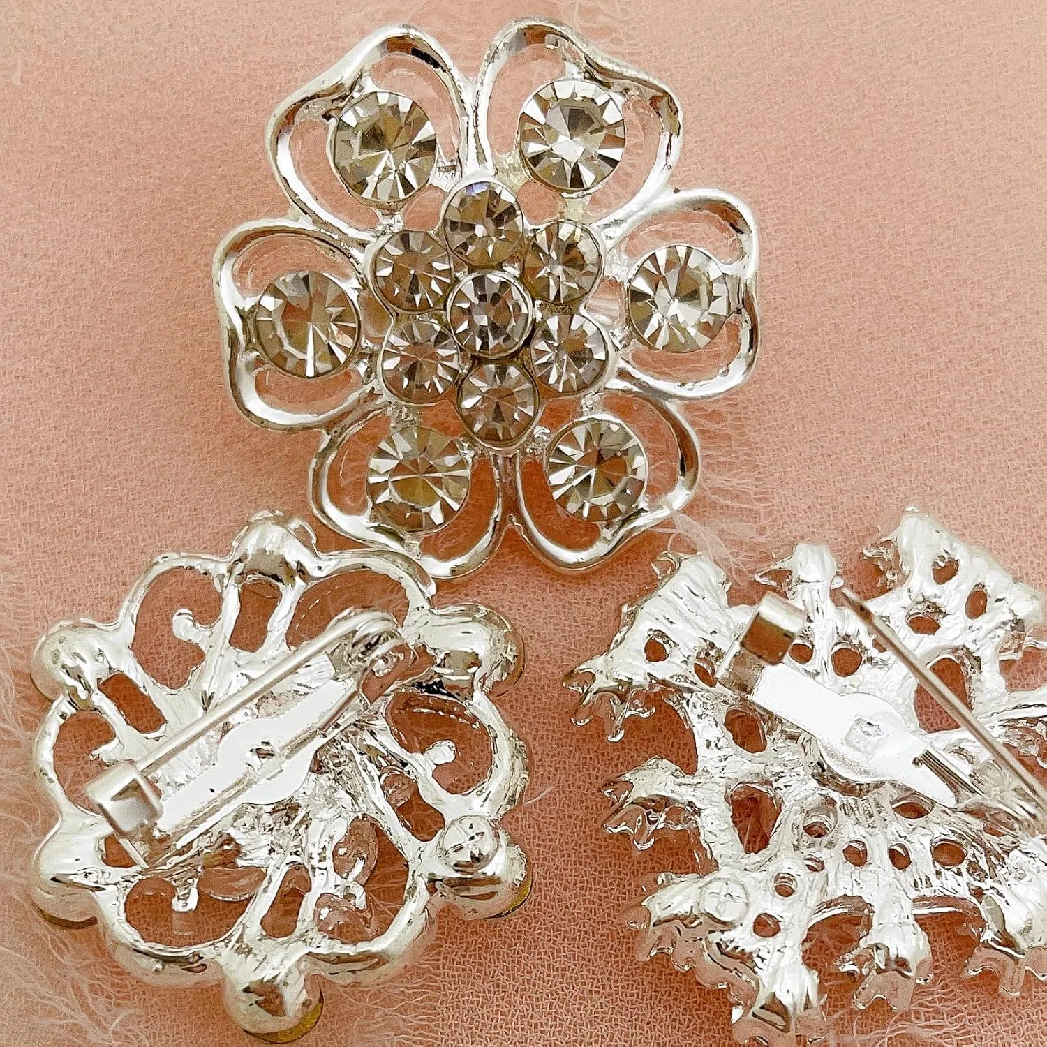 Lot 12pc Small Size Rhinestone Crystal Flower Brooches Pins Set DIY Wedding bridal Bouquet Women Broaches