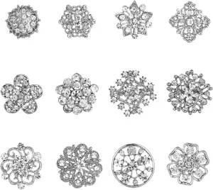 Lot 12pc Small Size Rhinestone Crystal Flower Brooches Pins Set DIY Wedding bridal Bouquet Women Broaches