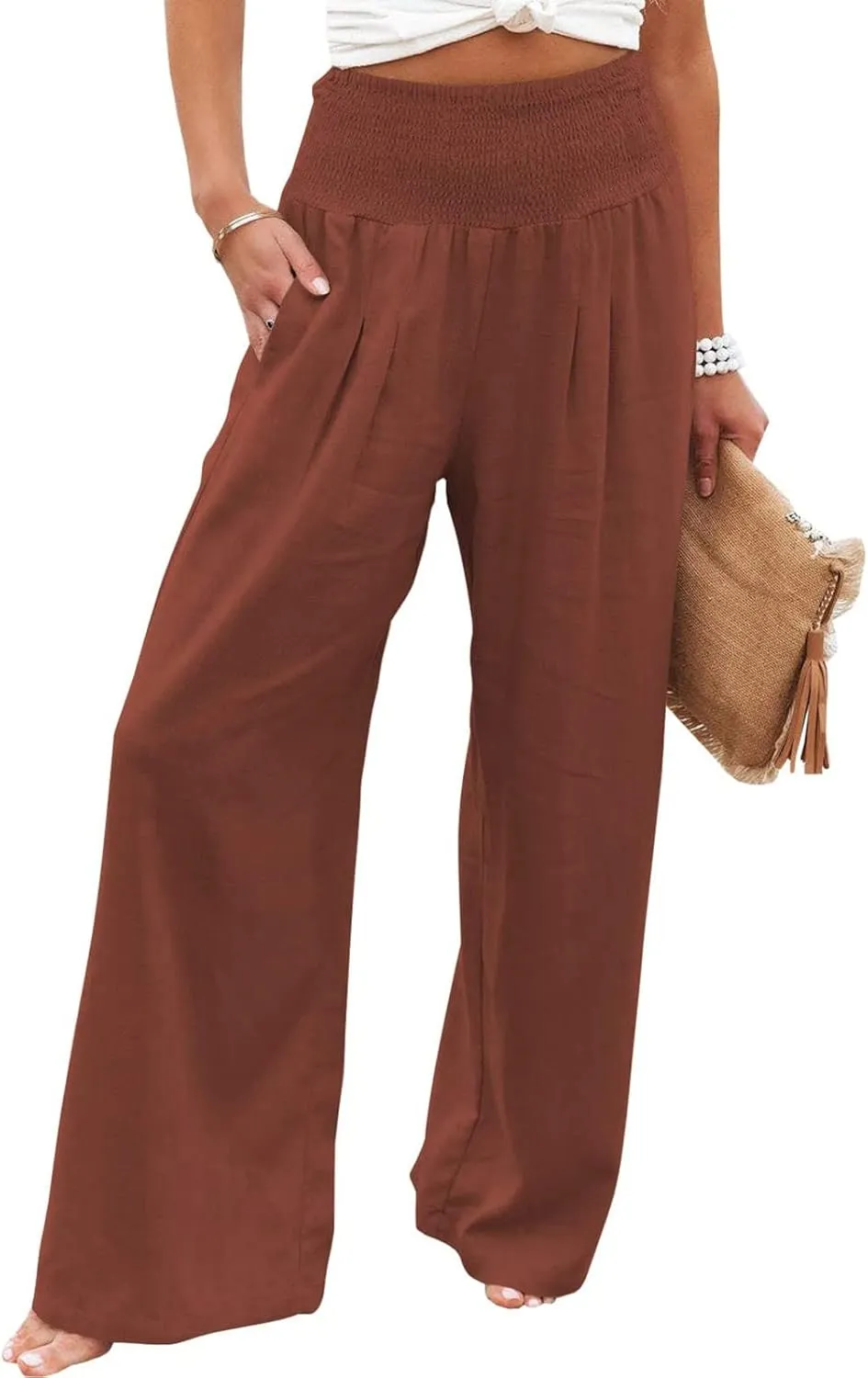 Lounge Pants Plus Size Women Summer Boho Wide Leg High Waist Linen Palazzo Pants 2025 Beach Travel Vacation Trouser
