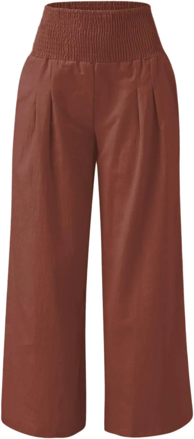 Lounge Pants Plus Size Women Summer Boho Wide Leg High Waist Linen Palazzo Pants 2025 Beach Travel Vacation Trouser