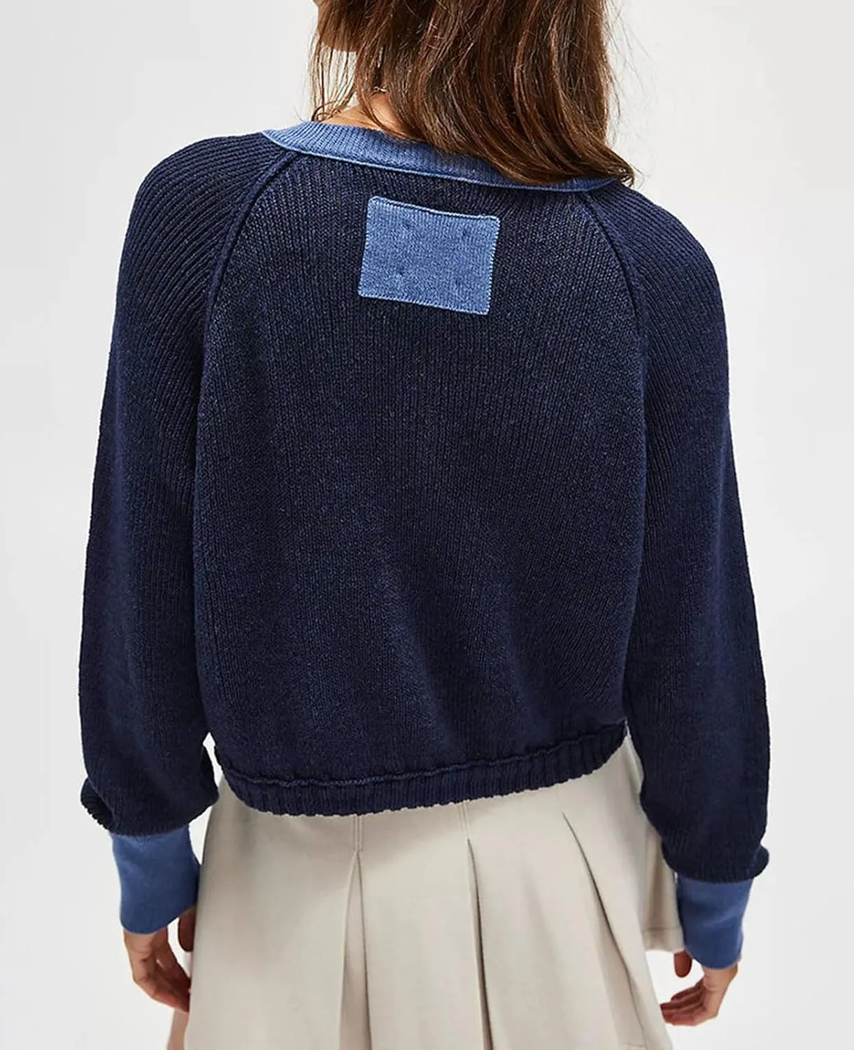 loveimgs Women Knitted Button Down Cropped Cardigan Jacket Sweater Y2k Fall Knit Color Block Sweater Crewneck Crop Short Coat