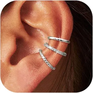 LOYALLOOK Ear Cuff Earrings for Women 14K Gold Plated Ear Cuffs Non Piercing Clip on Cartilage Earring Trendy Fake Earrings Hypoallergenic Huggie Hoop Clip Cuff Earring Lightweight