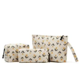 Makeup bag set small Cosmetic bag for women purse Corduroy Organizer with interior Pockets,cute Pencil zipper Pouch travel Toiletry Bag with handle(Tulip Yellow)