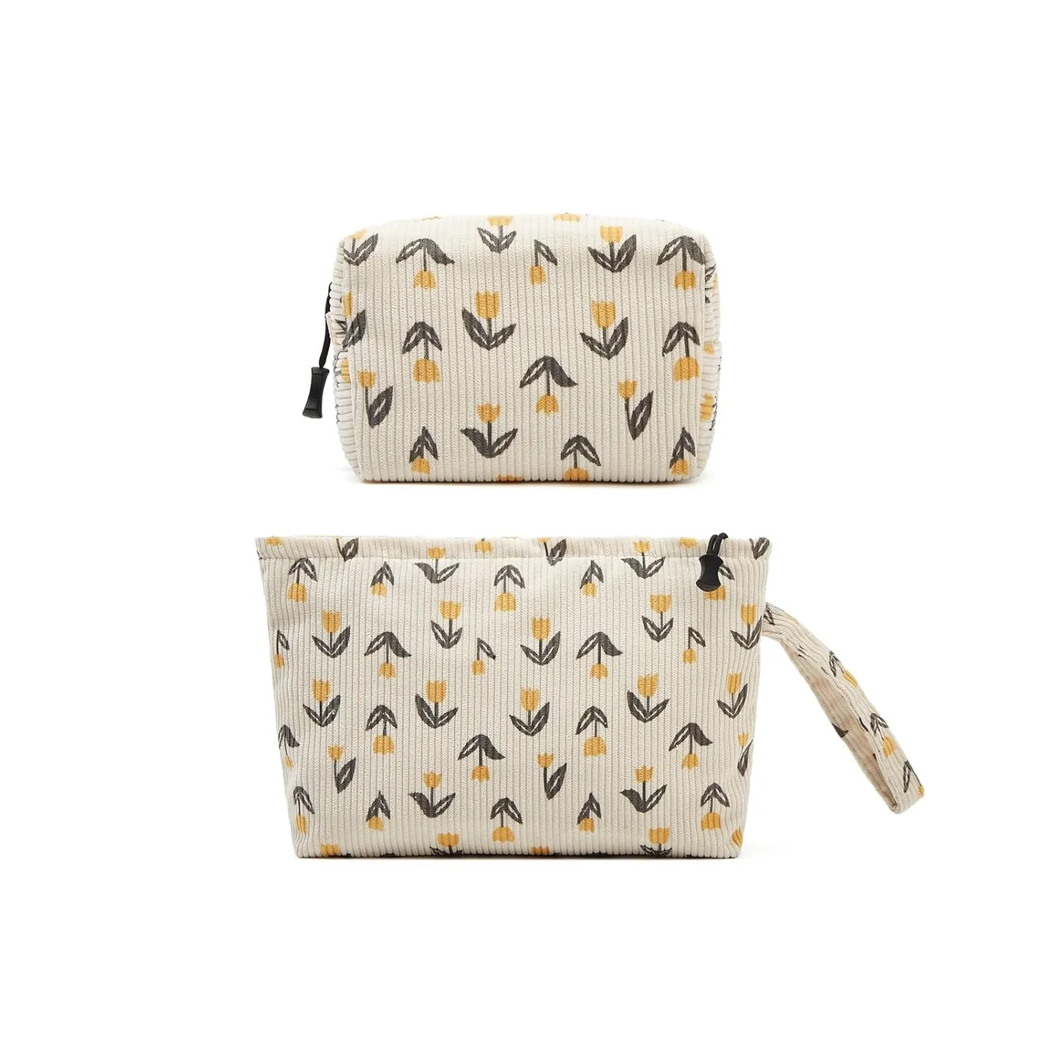 Makeup bag set small Cosmetic bag for women purse Corduroy Organizer with interior Pockets,cute Pencil zipper Pouch travel Toiletry Bag with handle(Tulip Yellow)